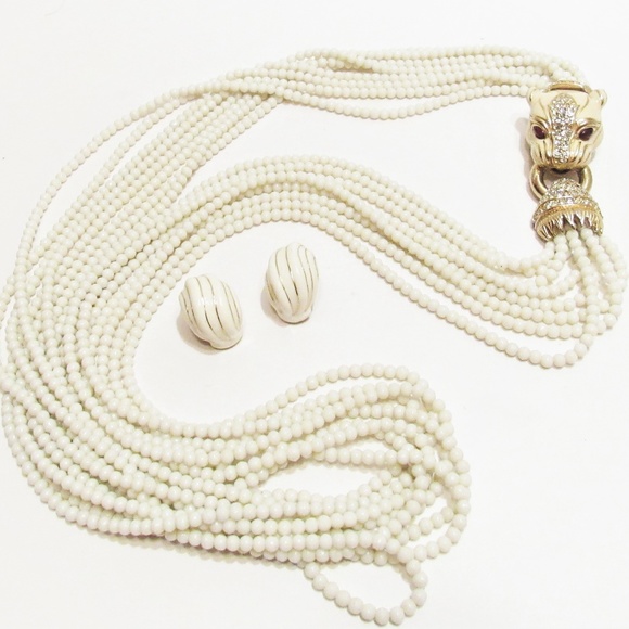 Vintage Ciner Tiger Faux Ivory Torsade Necklace - Picture 8 of 8